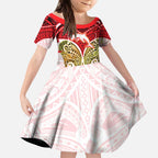 Personalized Dolphins Kid Short Sleeve Dress Polynesian Tribal Pattern Style