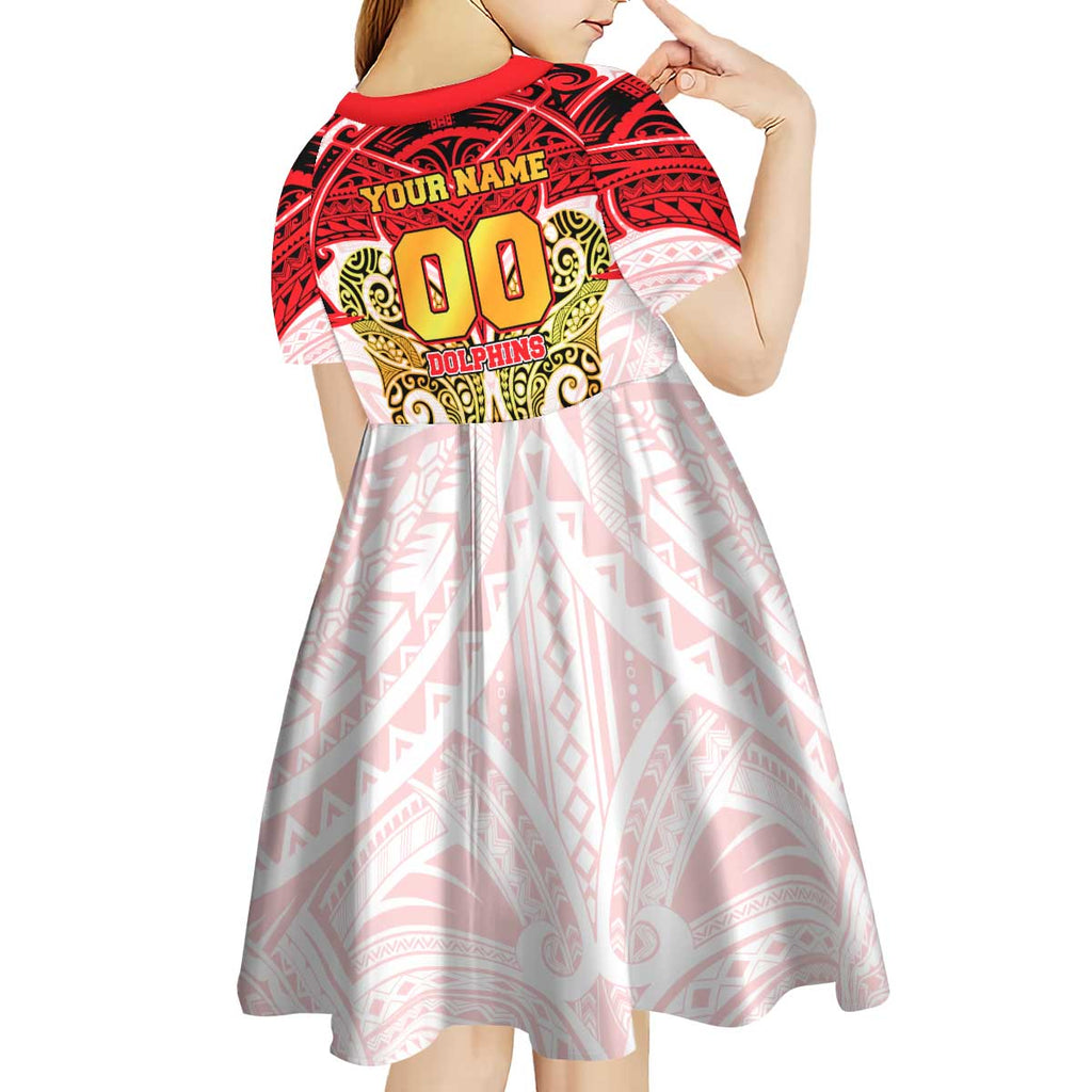 Personalized Dolphins Kid Short Sleeve Dress Polynesian Tribal Pattern Style