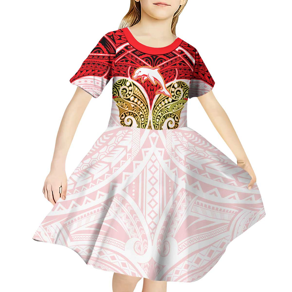 Personalized Dolphins Kid Short Sleeve Dress Polynesian Tribal Pattern Style
