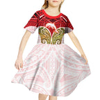 Personalized Dolphins Kid Short Sleeve Dress Polynesian Tribal Pattern Style