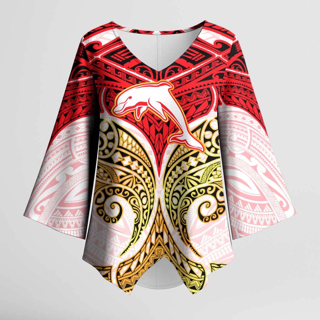 Personalized Dolphins Kimono Sleeve Blouse Polynesian Tribal Pattern Style