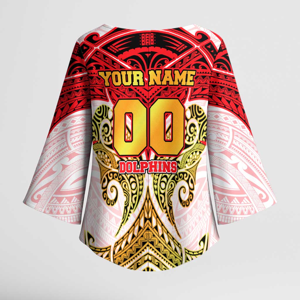 Personalized Dolphins Kimono Sleeve Blouse Polynesian Tribal Pattern Style
