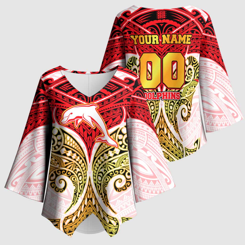 Personalized Dolphins Kimono Sleeve Blouse Polynesian Tribal Pattern Style