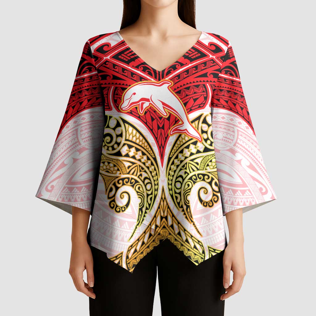 Personalized Dolphins Kimono Sleeve Blouse Polynesian Tribal Pattern Style