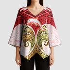 Personalized Dolphins Kimono Sleeve Blouse Polynesian Tribal Pattern Style