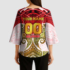 Personalized Dolphins Kimono Sleeve Blouse Polynesian Tribal Pattern Style