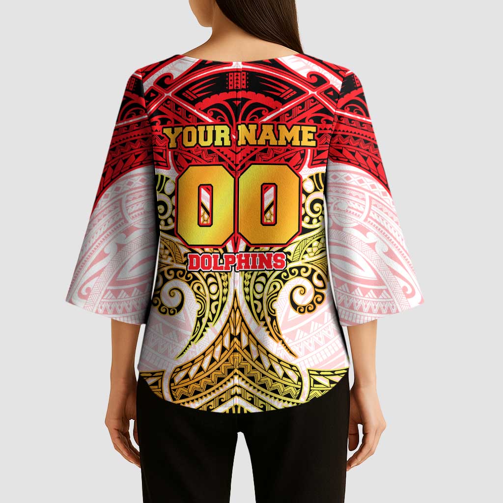 Personalized Dolphins Kimono Sleeve Blouse Polynesian Tribal Pattern Style