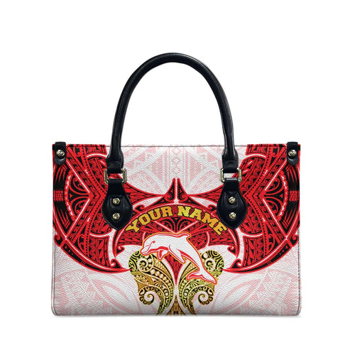Personalized Dolphins Leather Bag Polynesian Tribal Pattern Style