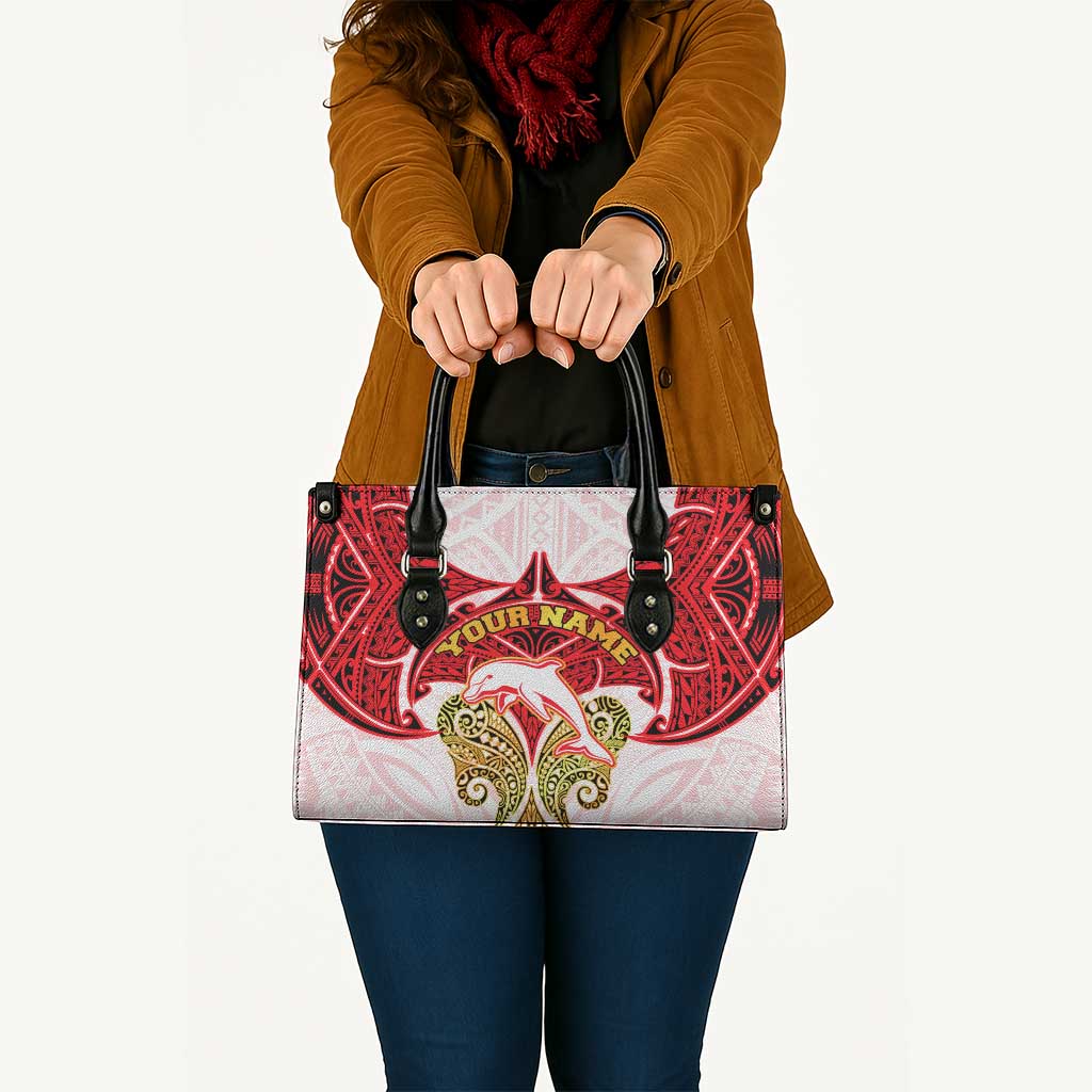 Personalized Dolphins Leather Bag Polynesian Tribal Pattern Style
