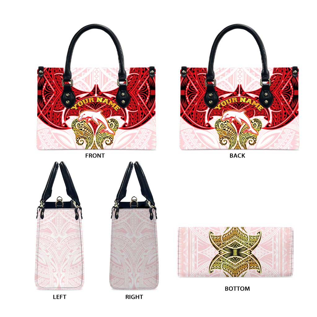 Personalized Dolphins Leather Bag Polynesian Tribal Pattern Style
