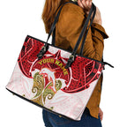 Personalized Dolphins Leather Tote Bag Polynesian Tribal Pattern Style