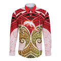 Personalized Dolphins Long Sleeve Button Shirt Polynesian Tribal Pattern Style