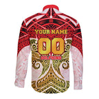 Personalized Dolphins Long Sleeve Button Shirt Polynesian Tribal Pattern Style