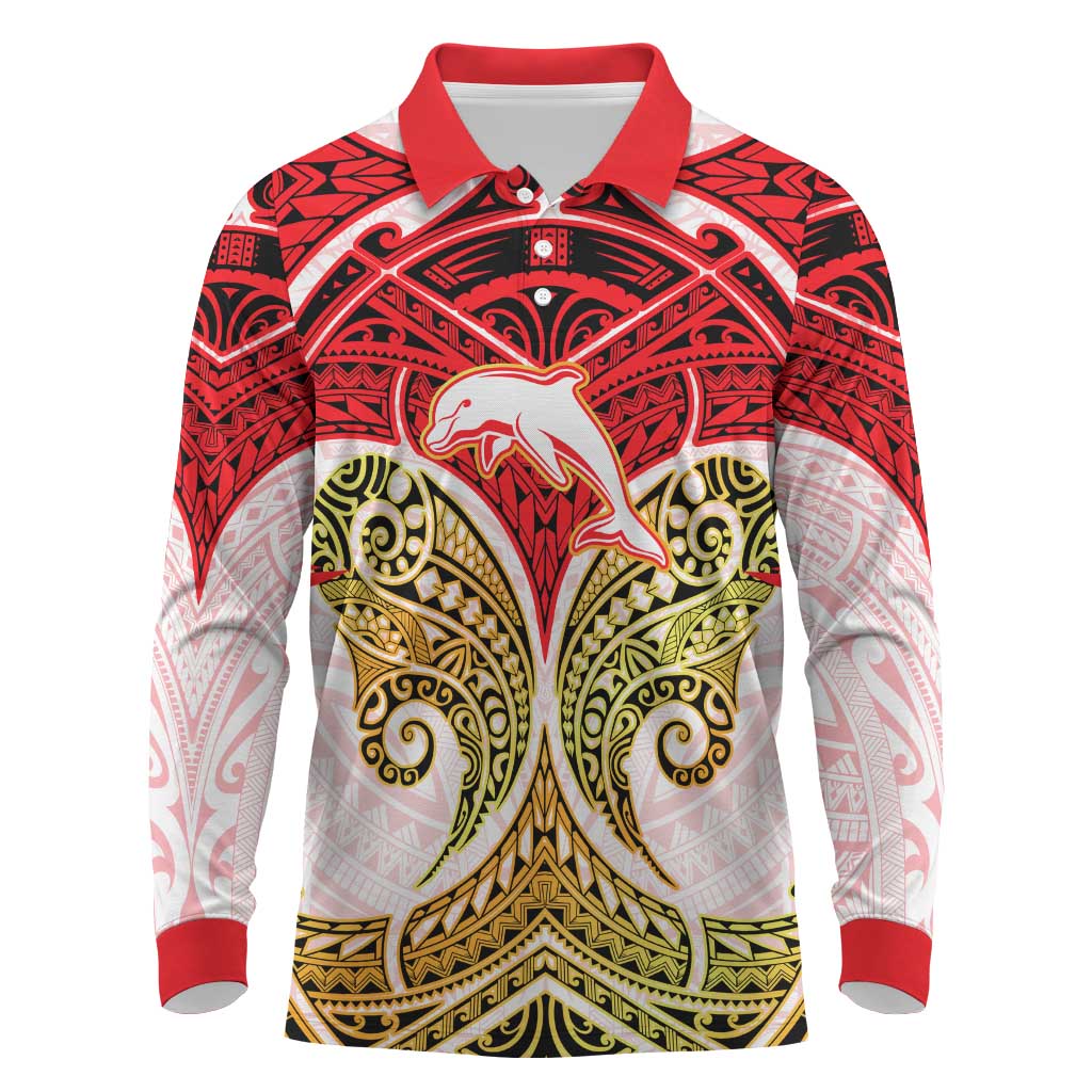Personalized Dolphins Long Sleeve Polo Shirt Polynesian Tribal Pattern Style