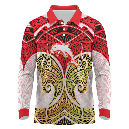 Personalized Dolphins Long Sleeve Polo Shirt Polynesian Tribal Pattern Style