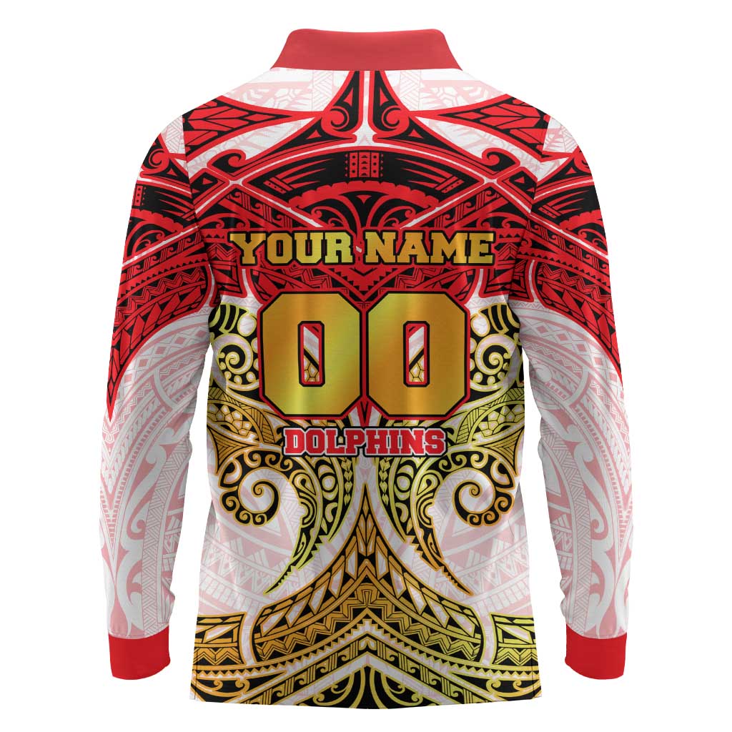 Personalized Dolphins Long Sleeve Polo Shirt Polynesian Tribal Pattern Style