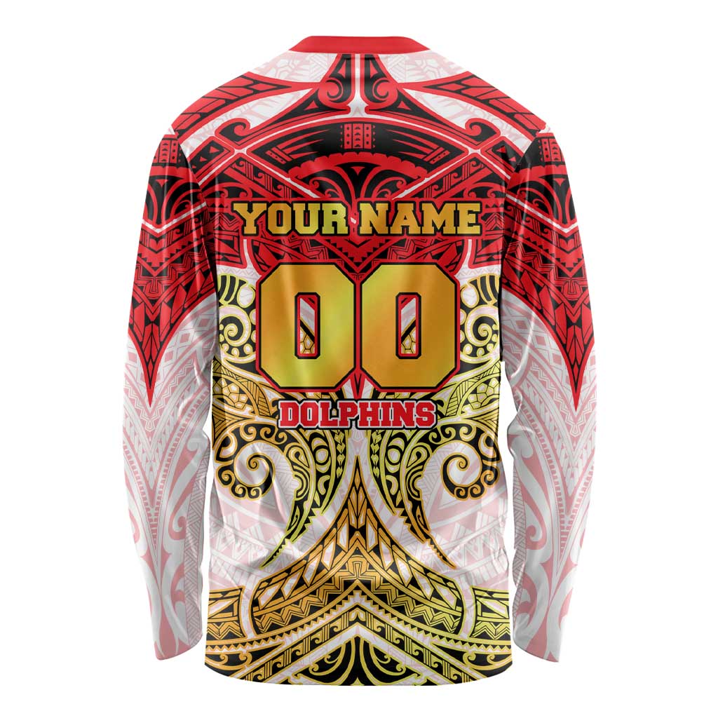 Personalized Dolphins Long Sleeve Shirt Polynesian Tribal Pattern Style