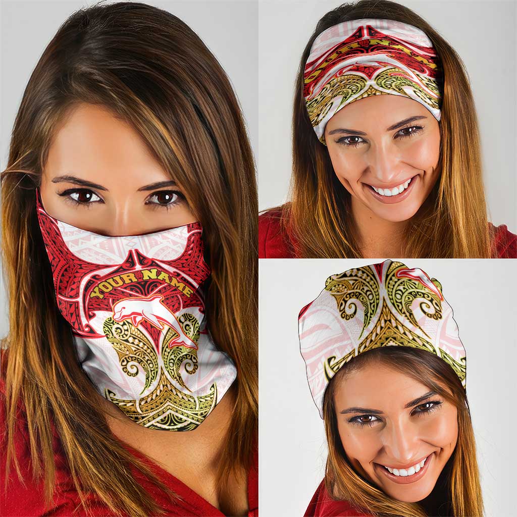 Personalized Dolphins Neck Gaiter Polynesian Tribal Pattern Style