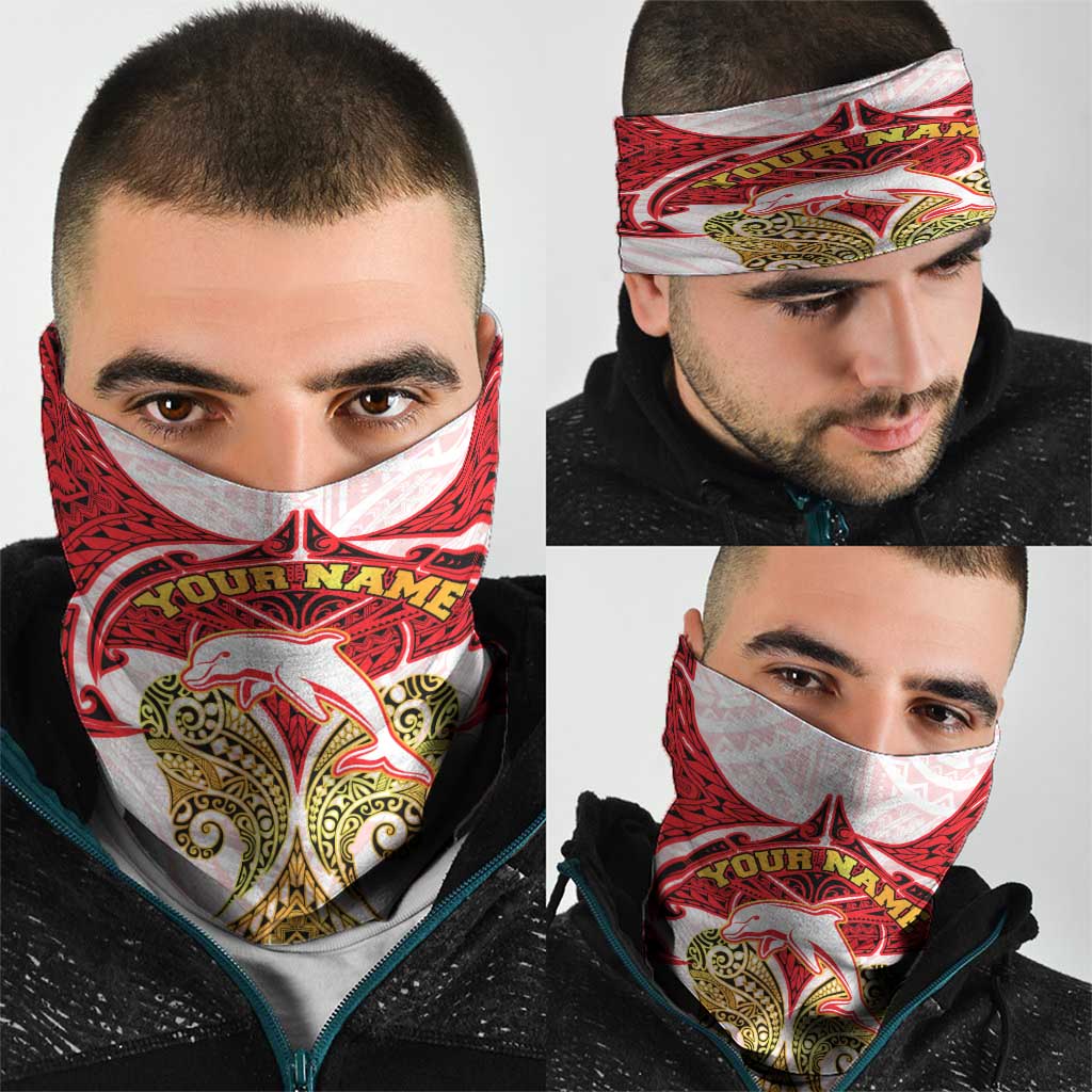 Personalized Dolphins Neck Gaiter Polynesian Tribal Pattern Style