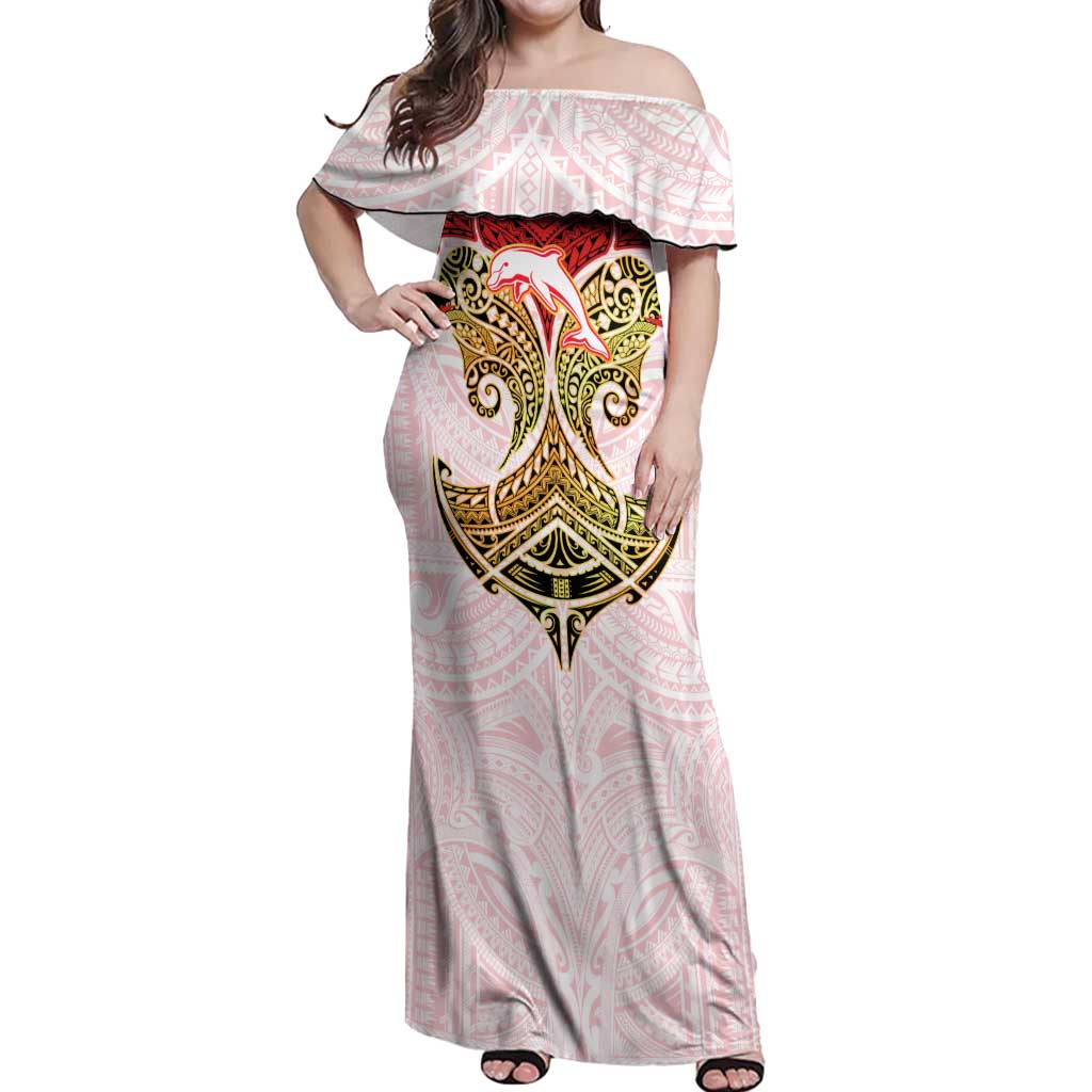 Personalized Dolphins Off Shoulder Maxi Dress Polynesian Tribal Pattern Style