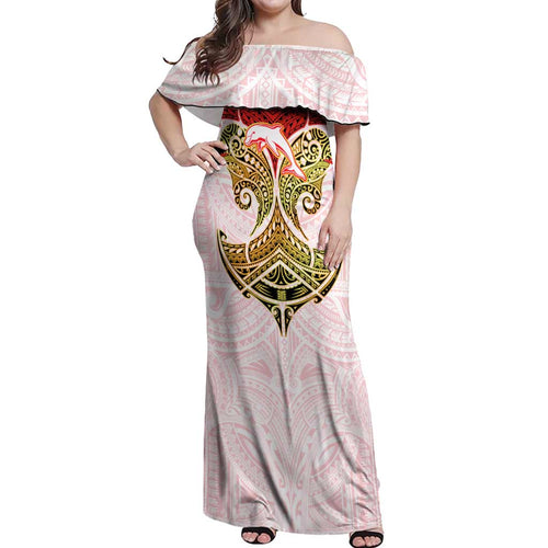 Personalized Dolphins Off Shoulder Maxi Dress Polynesian Tribal Pattern Style