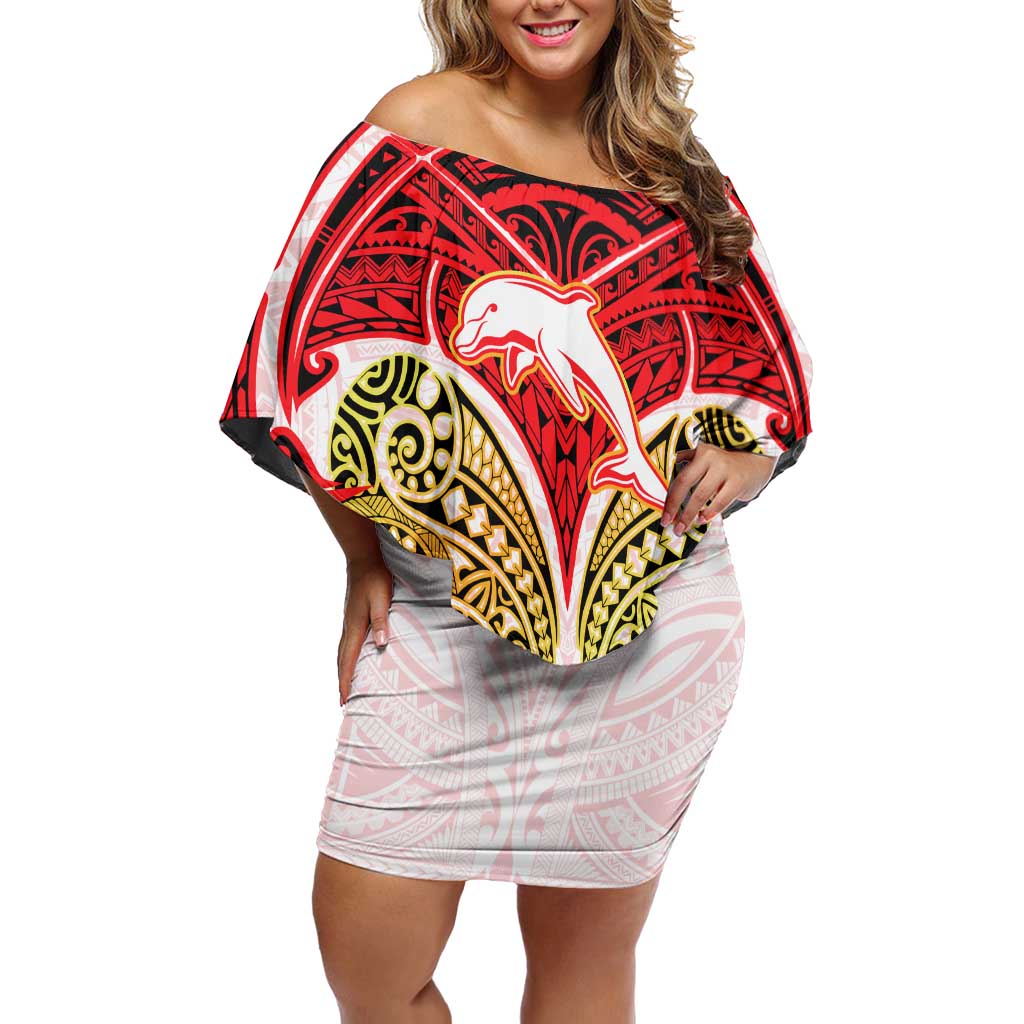 Personalized Dolphins Off Shoulder Short Dress Polynesian Tribal Pattern Style