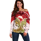 Personalized Dolphins Off Shoulder Sweater Polynesian Tribal Pattern Style