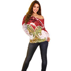 Personalized Dolphins Off Shoulder Sweater Polynesian Tribal Pattern Style