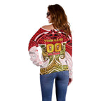 Personalized Dolphins Off Shoulder Sweater Polynesian Tribal Pattern Style