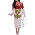 Personalized Dolphins Off The Shoulder Long Sleeve Dress Polynesian Tribal Pattern Style