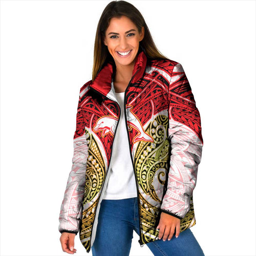 Personalized Dolphins Padded Jacket Polynesian Tribal Pattern Style