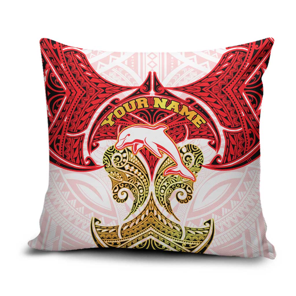 Personalized Dolphins Pillow Cover Polynesian Tribal Pattern Style