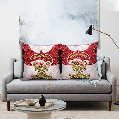 Personalized Dolphins Pillow Cover Polynesian Tribal Pattern Style