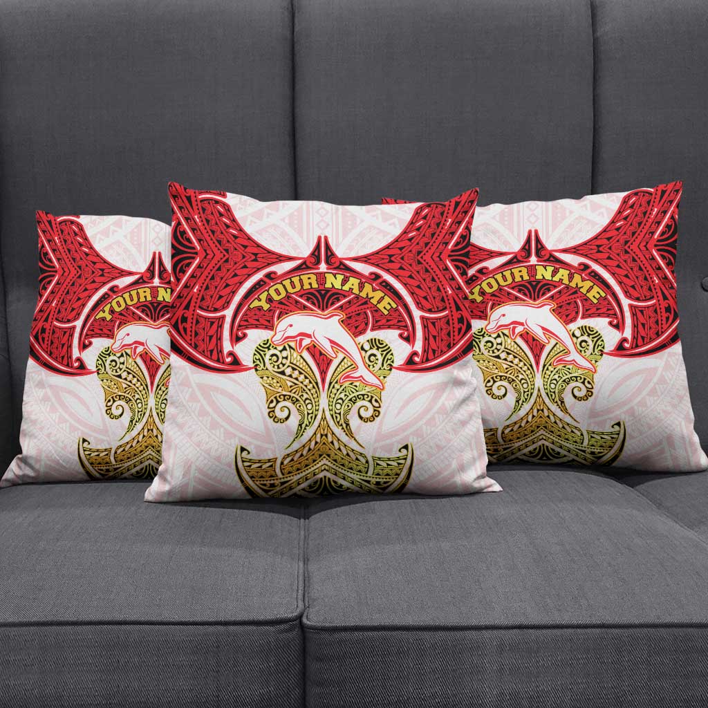 Personalized Dolphins Pillow Cover Polynesian Tribal Pattern Style