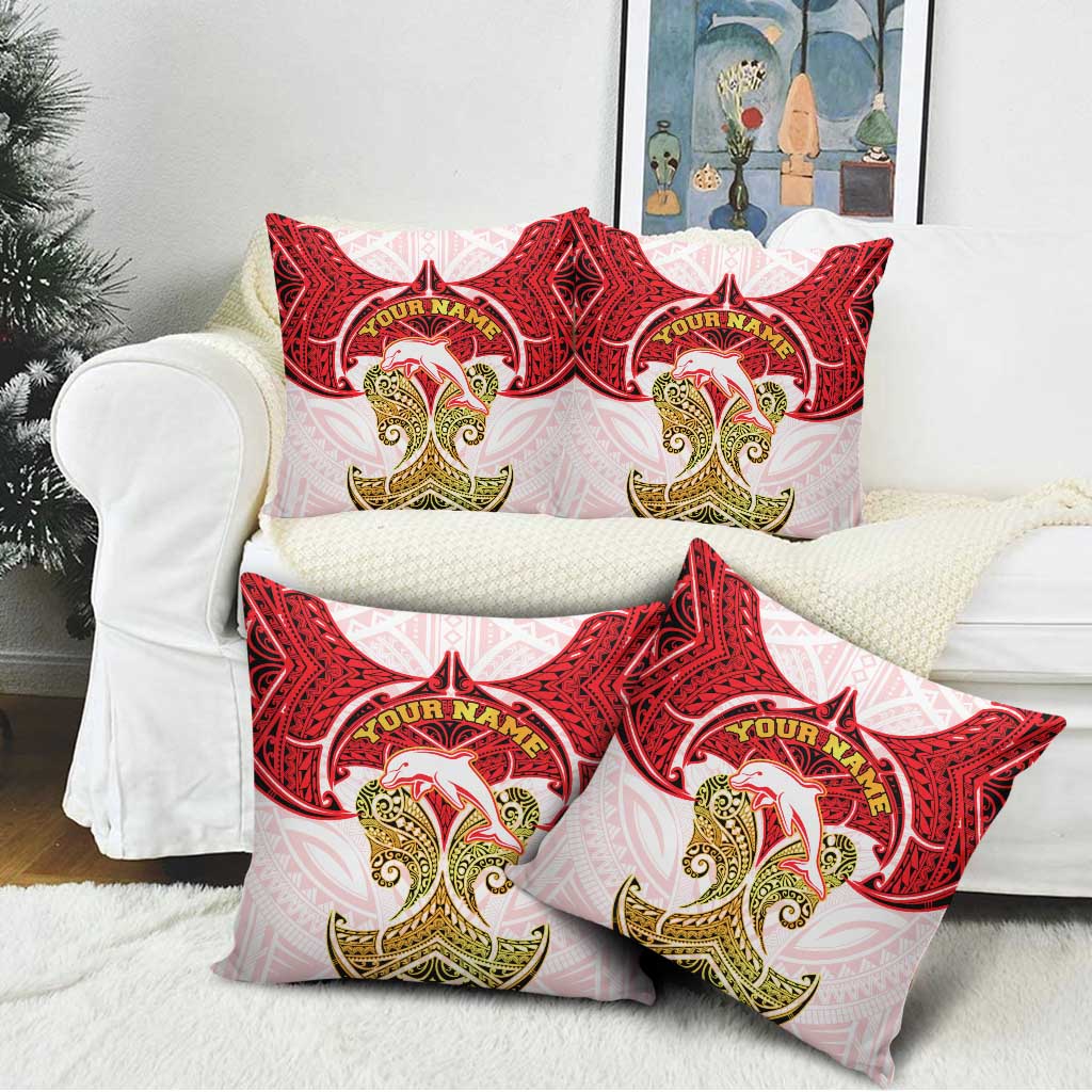 Personalized Dolphins Pillow Cover Polynesian Tribal Pattern Style