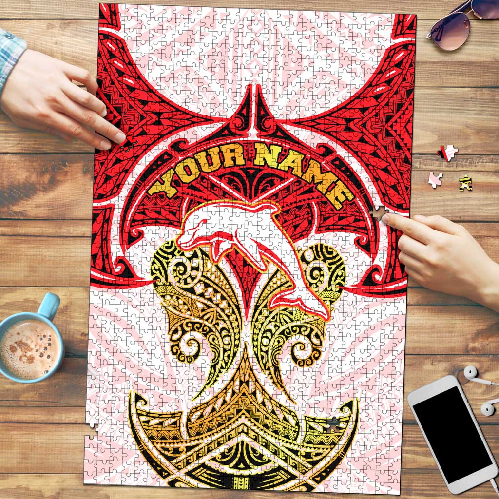 Personalized Dolphins Puzzle Polynesian Tribal Pattern Style