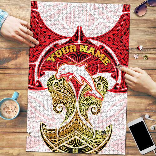 Personalized Dolphins Puzzle Polynesian Tribal Pattern Style