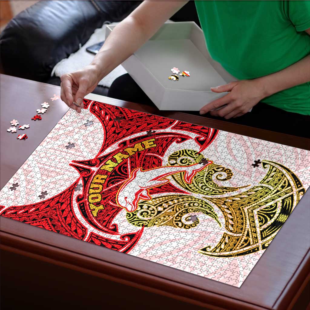 Personalized Dolphins Puzzle Polynesian Tribal Pattern Style