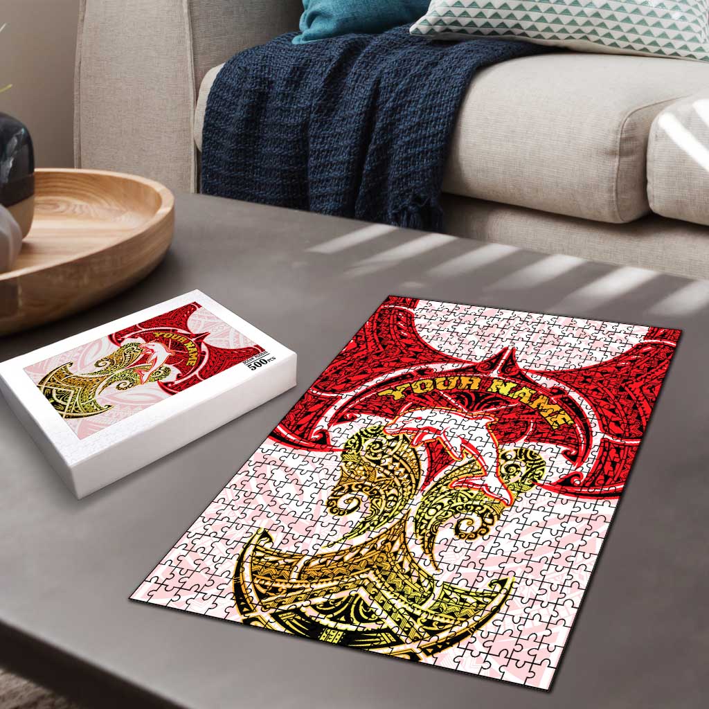 Personalized Dolphins Puzzle Polynesian Tribal Pattern Style
