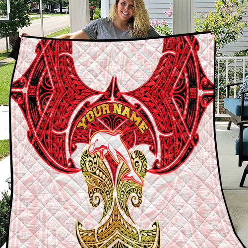 Personalized Dolphins Quilt Polynesian Tribal Pattern Style