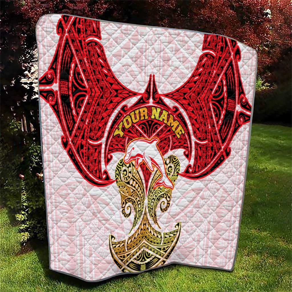 Personalized Dolphins Quilt Polynesian Tribal Pattern Style