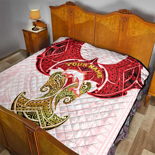 Personalized Dolphins Quilt Polynesian Tribal Pattern Style