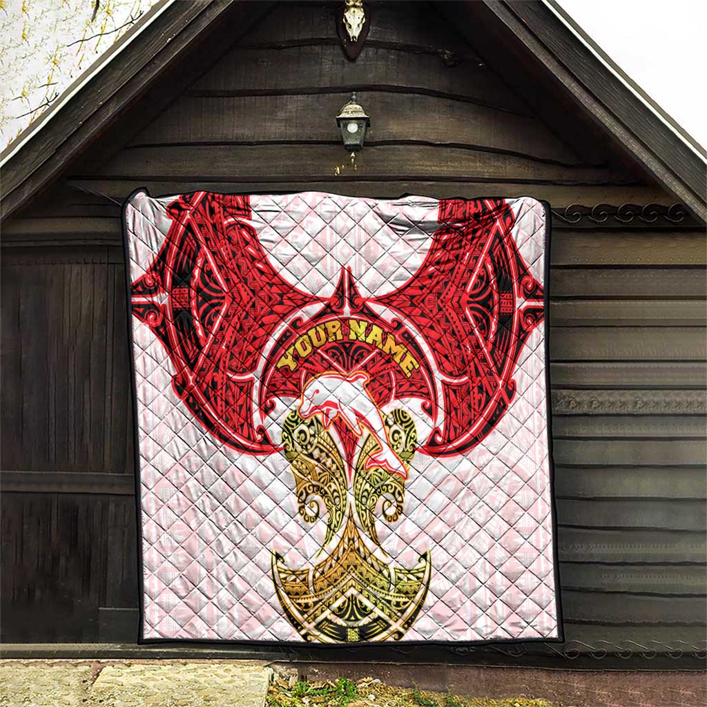 Personalized Dolphins Quilt Polynesian Tribal Pattern Style