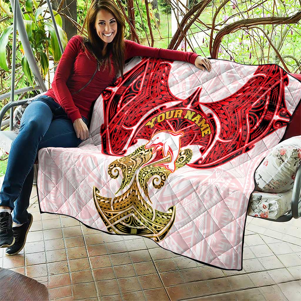 Personalized Dolphins Quilt Polynesian Tribal Pattern Style