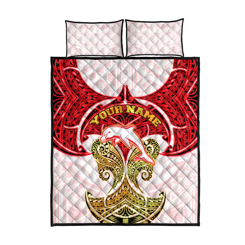 Personalized Dolphins Quilt Bed Set Polynesian Tribal Pattern Style