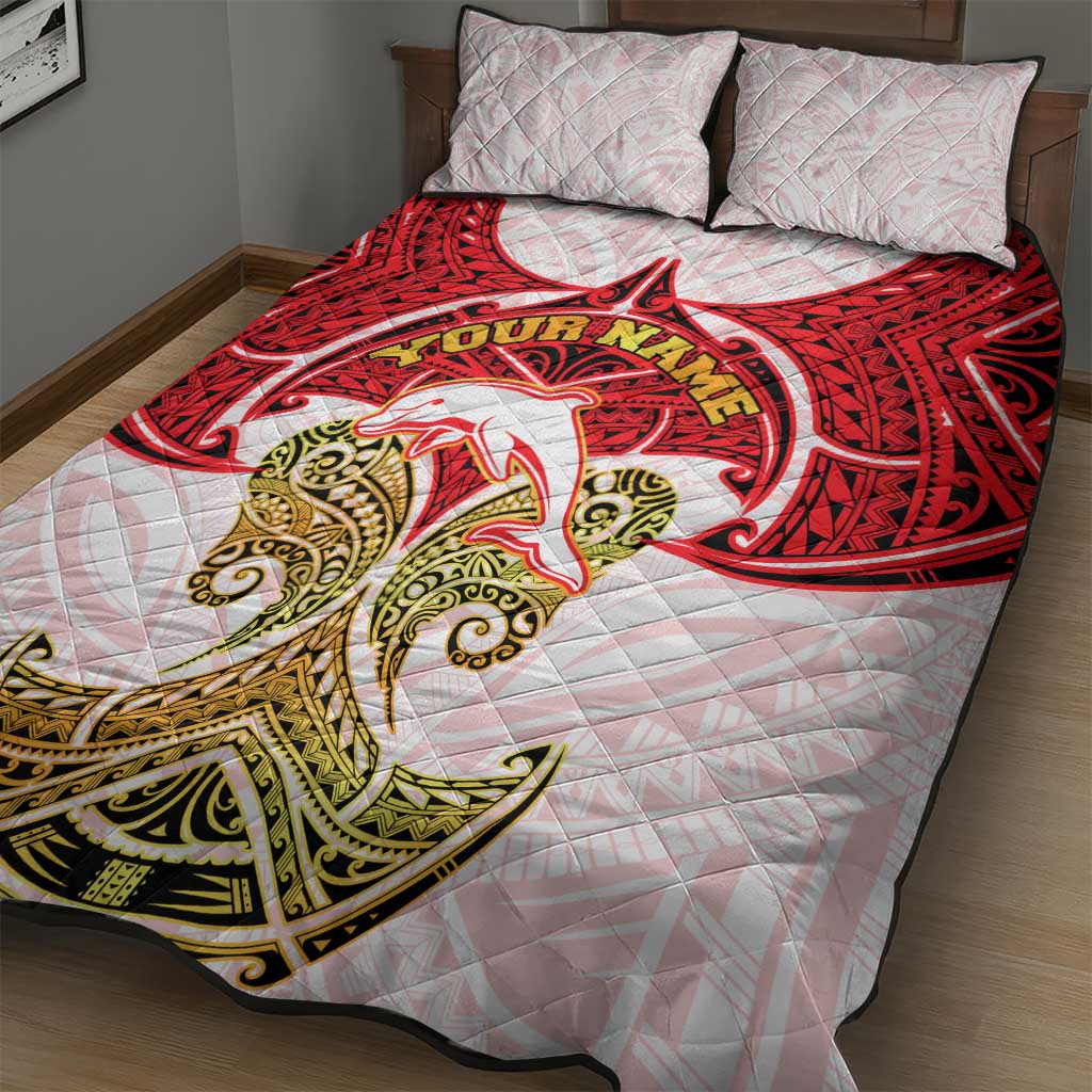 Personalized Dolphins Quilt Bed Set Polynesian Tribal Pattern Style