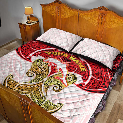 Personalized Dolphins Quilt Bed Set Polynesian Tribal Pattern Style