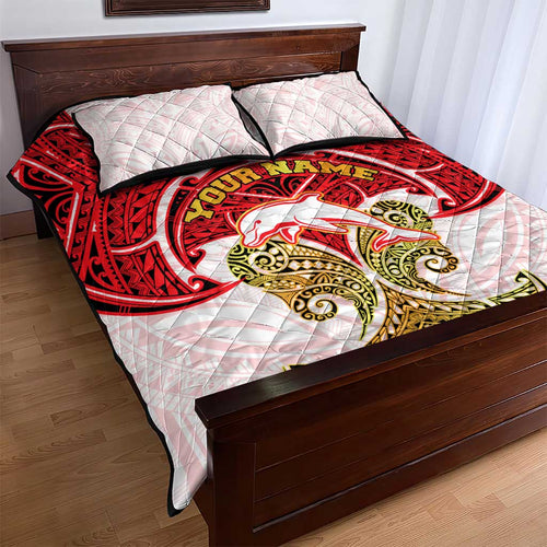 Personalized Dolphins Quilt Bed Set Polynesian Tribal Pattern Style