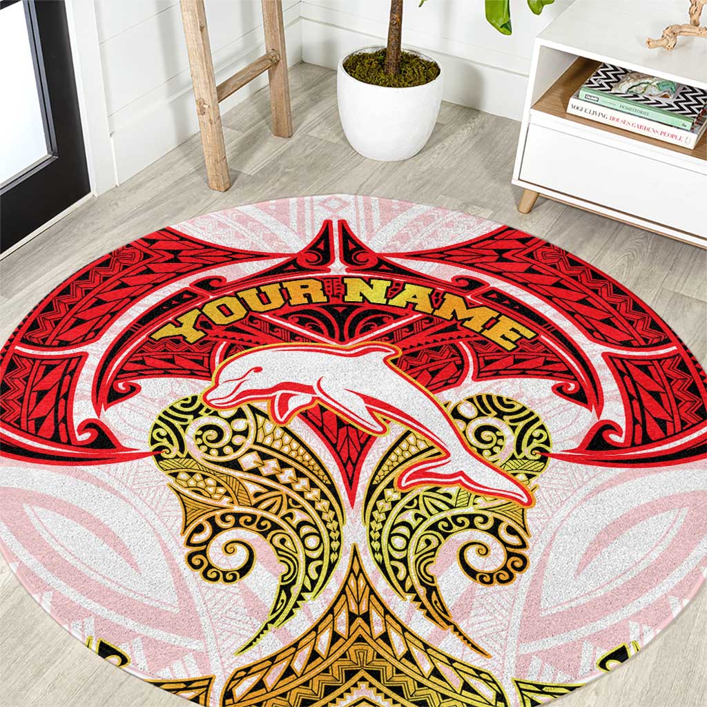 Personalized Dolphins Round Carpet Polynesian Tribal Pattern Style