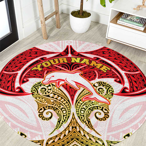 Personalized Dolphins Round Carpet Polynesian Tribal Pattern Style